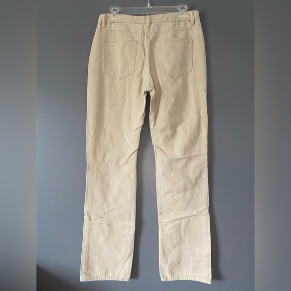90s Inspired Beige Denim Gold SK Pants Relaxed Fit Straight Leg Minimalist - Picture 5 of 13